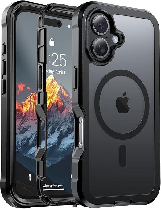 for iPhone 16 case, with [Compatible with MagSafe][Military Grade Drop Protection][Heavy Duty Protection][Non-Slip][Shockproof] with 2-Layer Durable Bumper Phone Case 6.1''-Black