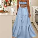 Milumia Women's Graphic Frill Trim Cami Dress Cut Out Back Sleeveless Maxi Summer Dresses (Blue, M)