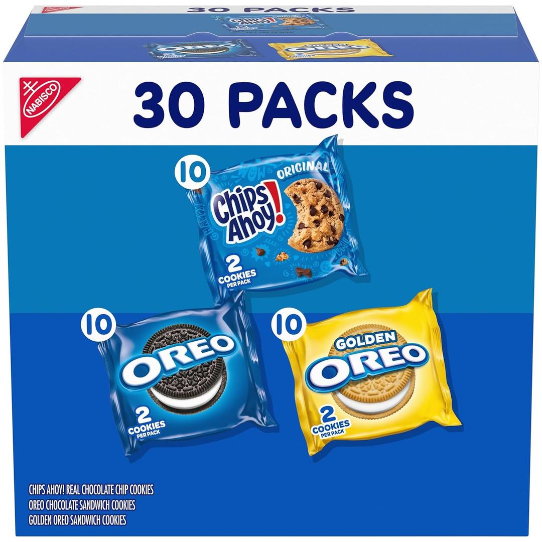 Nabisco Sweet Treats Cookie Variety Pack OREO, OREO Golden & CHIPS AHOY!, 30 Snack Packs (2 Cookies Per Pack)