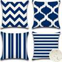 4 x OTOSTAR Set of 4 Waterproof Throw Pillow Covers 20x20 Inch Farmhouse Geometric Square Pillow Cases for Couch Patio Furniture Balcony Garden Outdoor DecorationGeometry70-Navy Blue