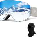 Ski Goggles OTG for Women Men Adult Youth,YH693C Magnetic Snowboard Goggles,Winter Snow Goggles for Skiing Skating (White Frame Silver Lens-vlt 13% With Mask)