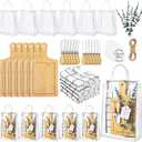 6 Sets Baby Shower Prizes for Game Winners Square Wood Cheese Board Gift with Knives Spoons Gift Bags Kitchen Towels Bridal Shower Party Favors for Guests (Beige Color)