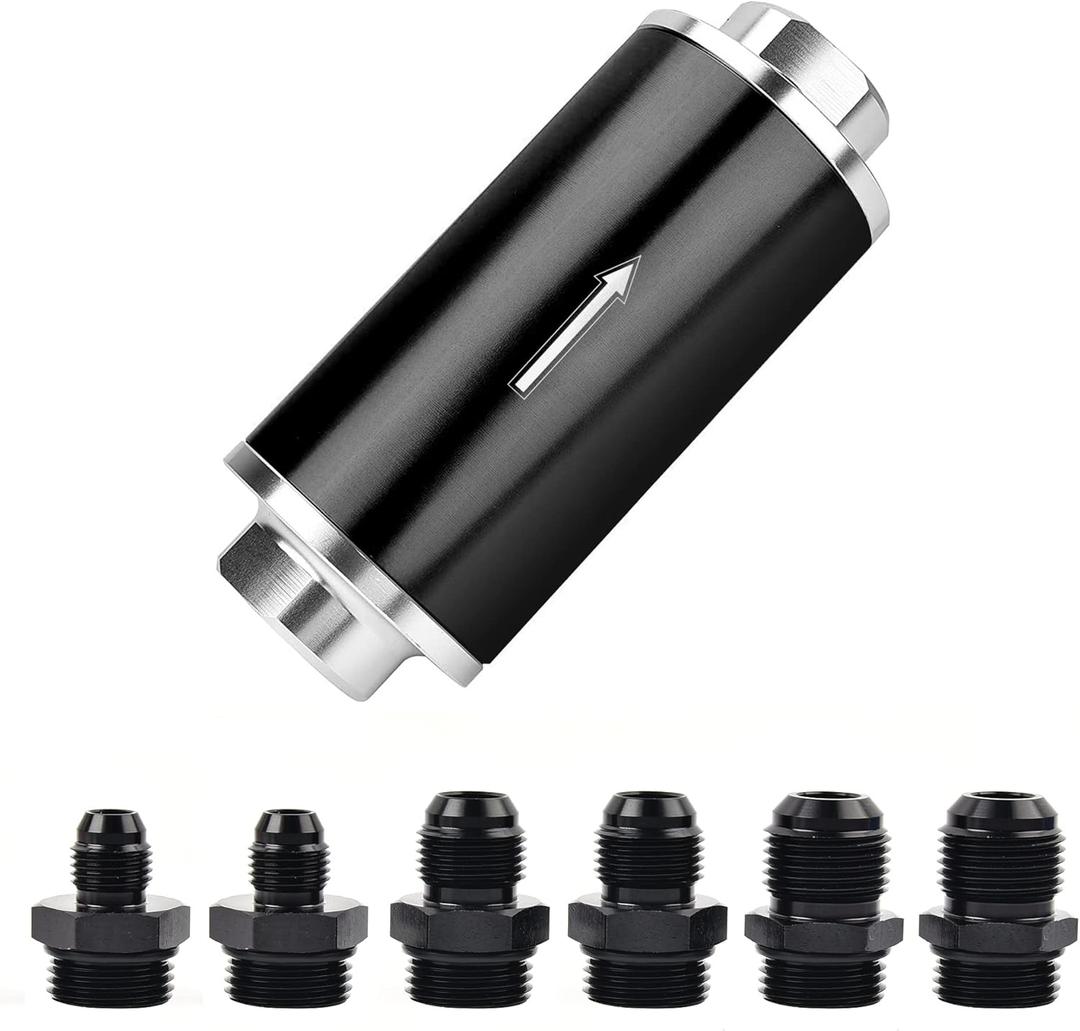 EVIL ENERGY Inline Fuel Filter 100 Micron with 6AN 8AN 10AN Adapter Universal 50MM (Silver-3)