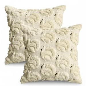 AVOIN colorlife Thanksgiving Gobble Turkey Beige Throw Pillow Covers, 12 x 20 Inch Seasonal Autumn Fall Harvest Soft Plush Faux Fur Jacquard Cushion Case Decoration for Sofa Couch Set of 2