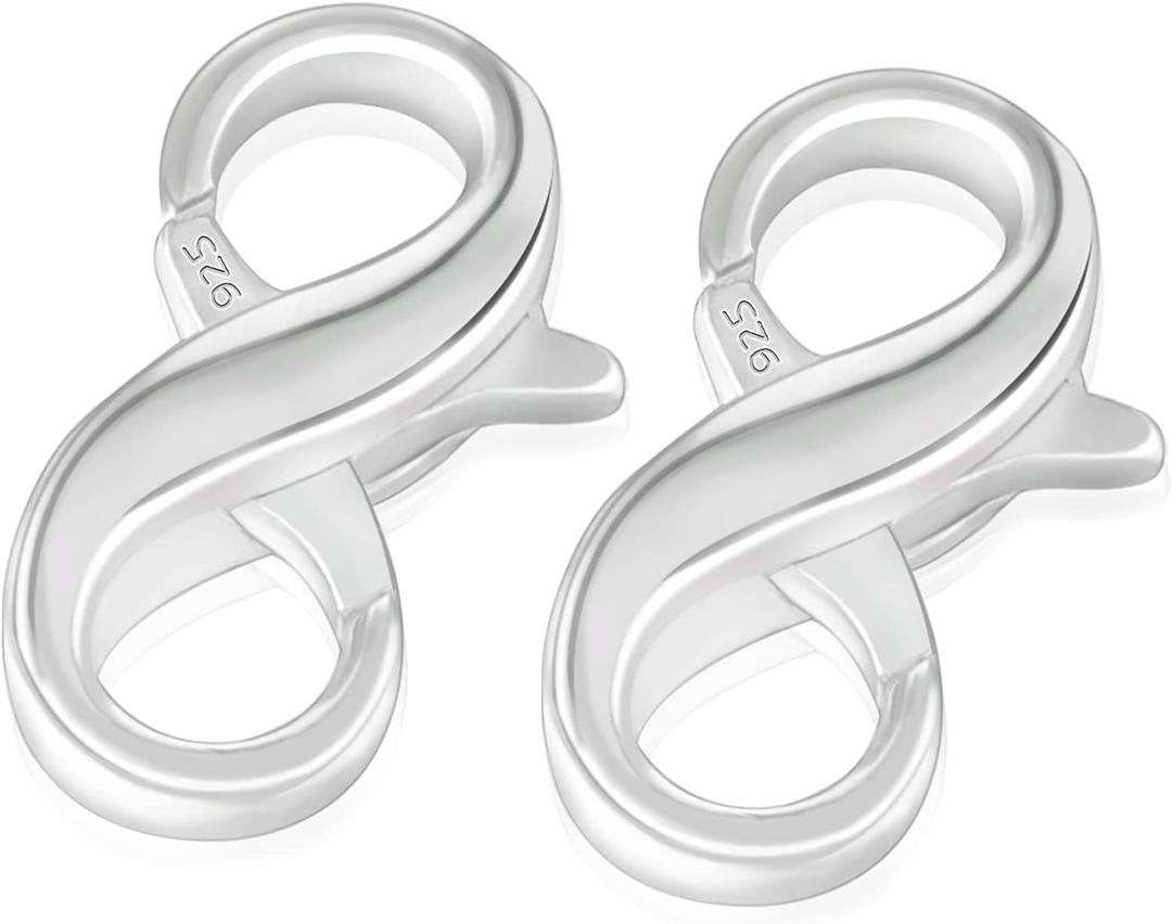 Jadive 2 Pcs Lobster Clasp 925 Sterling Silver Double Opening Lobster Clasp and Closures Bracelet Extender Necklace Connector for DIY Jewelry Repair Kit Bracelet Necklace Closing(Silver)