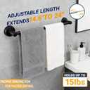 No-Drill Stainless Steel Suction Cup Towel Bar, Adjustable 14.624 Inch Bathroom Towel Rack for Glass Shower Door & Tile Wall, Heavy Duty Wall Mounted Towel Holder(Matte Black)