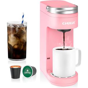 CHULUX Slim Single Serve Coffee Maker for K Pods, One Cup Coffee Maker Fits 7.3" Travel Mugs, Coffee Machine with 6 to 12oz Brew Sizes, Salmon Pink
