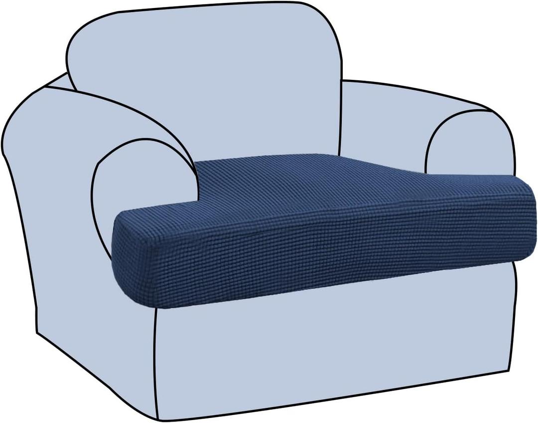 H.VERSAILTEX Stretch T Cushion Chair Sofa Slipcover T Cushion Covers for Living Room Armchair Couch Cover T Cushion Slipcover Seat Cover with Elastic Bands Thicker Jacquard Fabric, Navy, 9.9"D x 8.7"W x 2.8"H