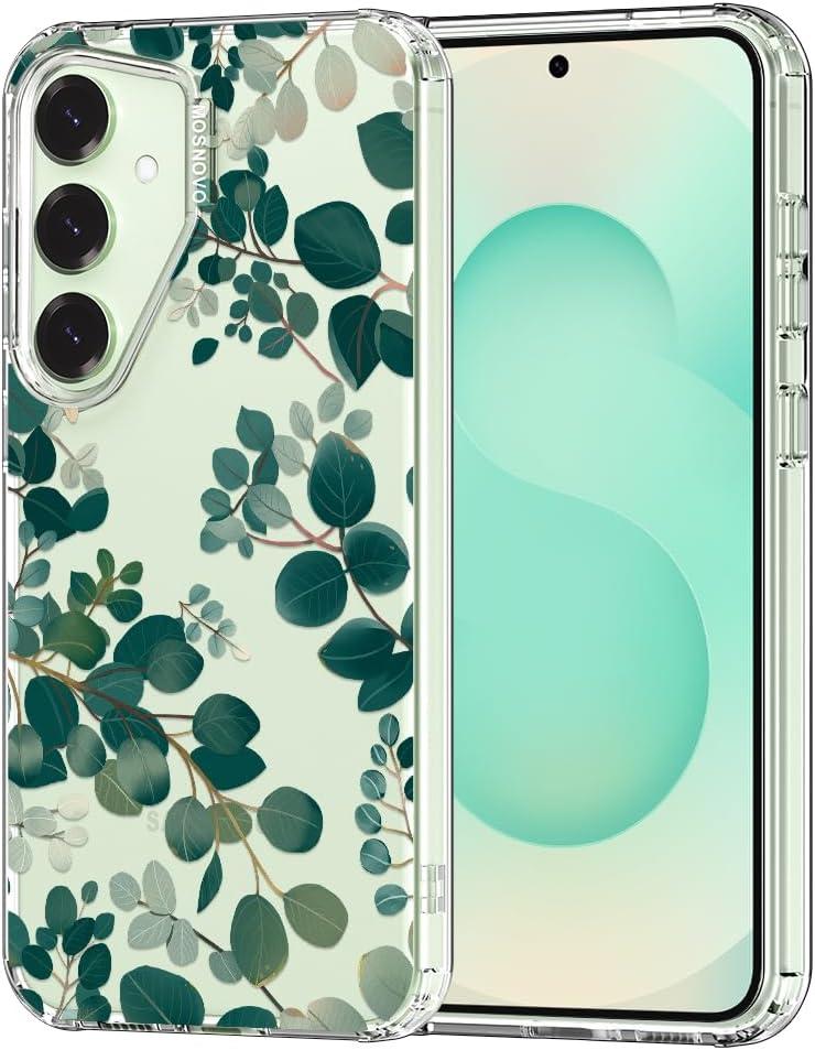 MOSNOVO Case for Samsung Galaxy S25 Plus/Galaxy S24 Plus, [Buffertech 6.6ft Military-Grade Drop Protection] [Anti Peel Off Tech] Clear TPU Bumper Phone Case Cover Design - Eucalyptus