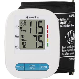 Homedics 500 Series Bluetooth Upper Arm Blood Pressure Monitor for Home Use, Voice Out Guide, Smart Measure, Irregular Heartbeat Detection, 2 Users, 120 Memories Each