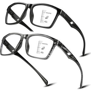 SKYOAK 2 Pack Ultralight Progressive Multifocus Reading Glasses for Men, Executive TR90 Computer Readers Spring Hinge Blue Light Blocking, Near-Mid Vision Multifocal Eyeglasses UV400 Protection, +1.5