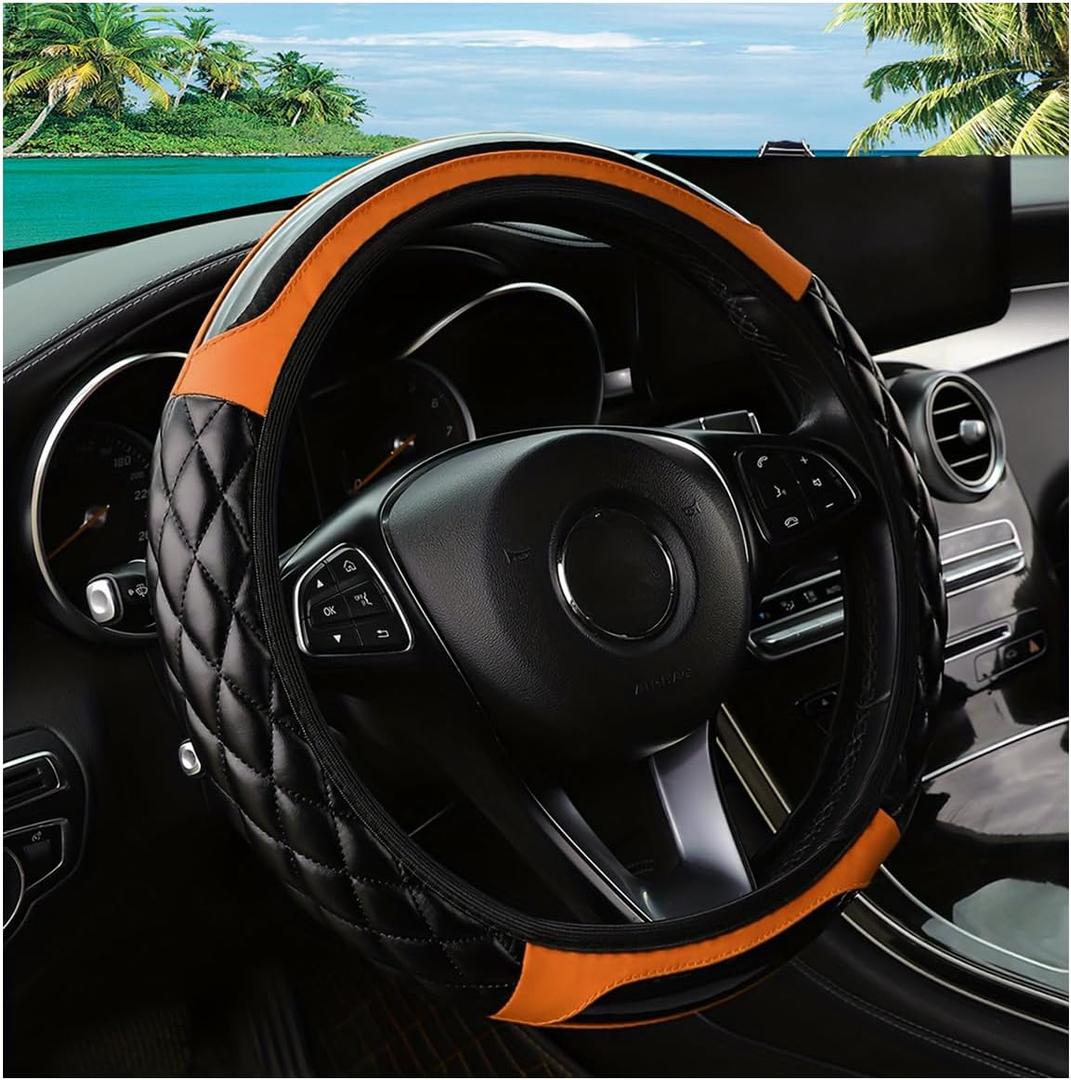 Car Steering Wheel Cover, 14.5-15inch Leather Anti-Slip Car Wheel Cover Protector, Safety Comfortable Desgin, Universal Auto Steering Wheels Accessories for Cars Truck SUV (Orange)