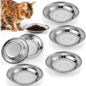 6 Pcs Stainless Steel Cat Bowls, Shallow Cat Dish, Metal Kitten Food Water Bowls for Small Pets, Dishwasher Safe, 6 Set