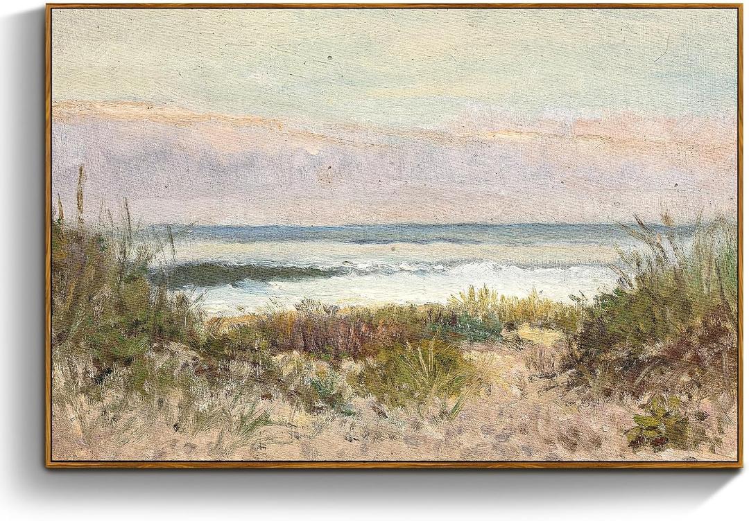 crmotu Beach Framed Wall Art, Coastal Landscape Canvas Prints, Ocean Wave Vintage Wall Decor, Nature Scenery Rustic Wall Paintings for Living Room Bedroom Bathroom Kitchen Decorations 16x24in (16L" x 24W")