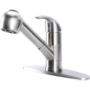Comllen Commercial Small Kitchen Faucet Brushed Nickel, Stainless Steel Single Handle Pull Out Kitchen Sink Faucet, Single Hole Low Kitchen Faucets with Sprayer