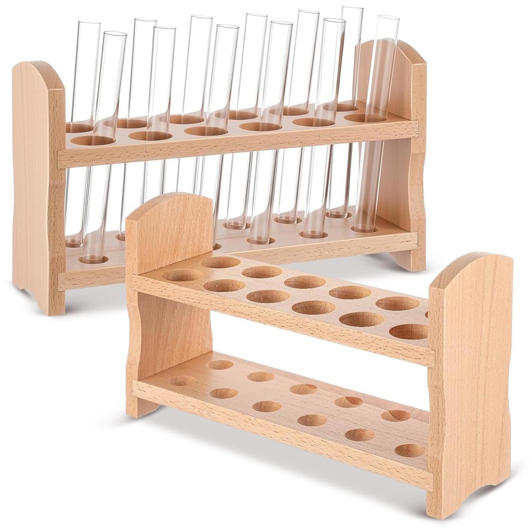 Wooden Test Tube Rack Accommodates Multiple Tubes up to 28mm 10.2" Wide Laboratory Premium Wood Construction Test Tube Holder (2 Pcs,12 Holes)