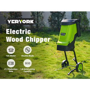 Yeryork 15-Amp Wood Chipper, 21:1 Reduction Electric Wood Chipper & Shredder, 1.8" Cutting Capacity with 48L Collection Bag, Powerful Mulcher for Composting Branches & Yard Waste(Fluorescent Green)