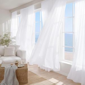 NICETOWN White Sheer 96 inches Long Curtains for Living Room, Rod Pocket Lightweight Drapes Voile Sheer Air & Breathable Window Treatments for Bedroom, W42 x L96, 2 Panels