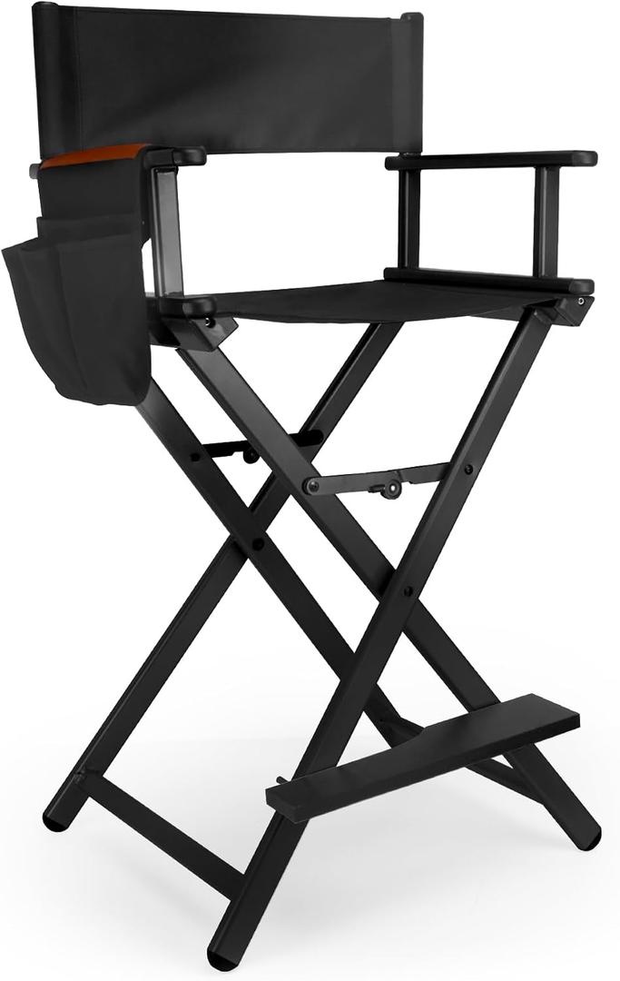30" Height Tall Directors Chair Folding Makeup Chair, with Replacement Cover Canvas, Portable Footrest, Support 250 lbs, Aluminum Makeup Artist Chair for Artist Barber- Black, 17in x 17in x 43in