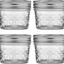 Ball Wide Mouth Quilted Crystal Jelly Jars with Lids and Bands, Used for Canning, Pickling, Juice, Jam, Jelly, Quarter Pint Size (4 Ounce (Pack of 4))