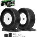 15x6.00-6 Flat Free Lawn Mower Tire and Wheel, Comes with Tire Saver Ramp, 15x6-6nhs Riding Mowers Lawn Tire and Wheel with 3/4" Bearing, 3" Centered Hub, 2 Pack