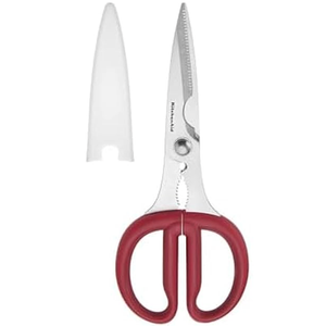 KitchenAid All Purpose Kitchen Shears with Protective Sheath Durable Stainless Steel Scissors, Dishwasher Safe, Soft Grip Comfort Handle, 8.72 Inch, Red
