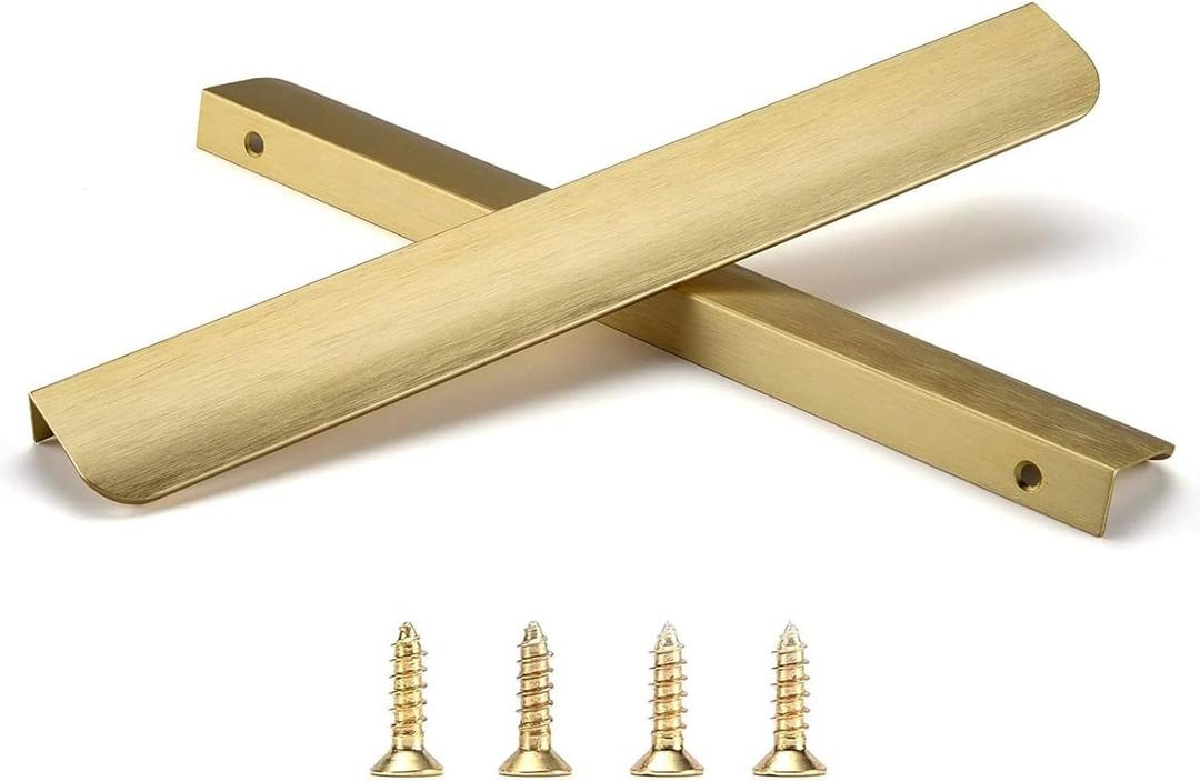 Satanga Brushed Brass Edge Finger Tab Pull for Cabinets Kitchen Concealed Aluminum Bathroom Closet Handles Bar Drawer pulls 30 Pack 11.81inch 300mm Overall Length Easy to Install