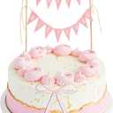 11 Pcs Bow Ribbon Cake Topper Happy Birthday Cake Topper Banner Happy Birthday Cakes Bunting Toppers with Wood Pole Handmade Pennant Flags with Bow Ribbon for Donut Cakes Cupcakes (Pink)