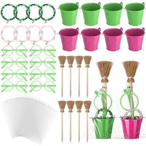 Weysat 32 Pcs Witch and Princess Party Favors Gifts Including Broom Pencils Green and Pink Friendship Matching Bracelets Eyeglass Frames and Small Iron Bucket for Birthdaby Halloween Party Decoration,2 pcs