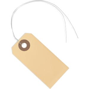 100 Manila Shipping Tags with Wire Attached #1-2 3/4 x 1 3/8 - Small Paper Hang Labels with Metal Ties and Reinforced Hole, Pre-Wired Tags to Tie On