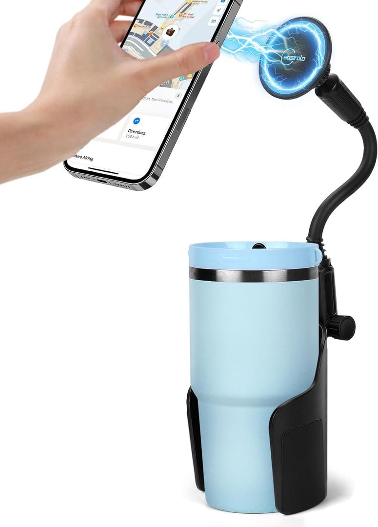 Magnetic Cup Holder Phone Holder for Magsafe, 360 Adjustable Long Gooseneck & Powerful N54 Magnet Cell Phone Mount for Car Compatible with iPhone & Samsung & All Smartphones