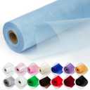 Crystal Organza Fabric Tulle 11 Inch by 50 Yards Sheer Tulle Rolls for DIY Craft Wedding Party Baby Shower Decor Gift Wrapping Party Supplies (Light Blue)