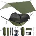 ADVOKAIR Camping Hammock with Mosquito Net and Rain Fly, Up to 500lbs, Ultralight and Portable Nylon Travel Hanging Hammock with Tree Straps, Perfect for Outside, Backpacking, Hiking and Backyard