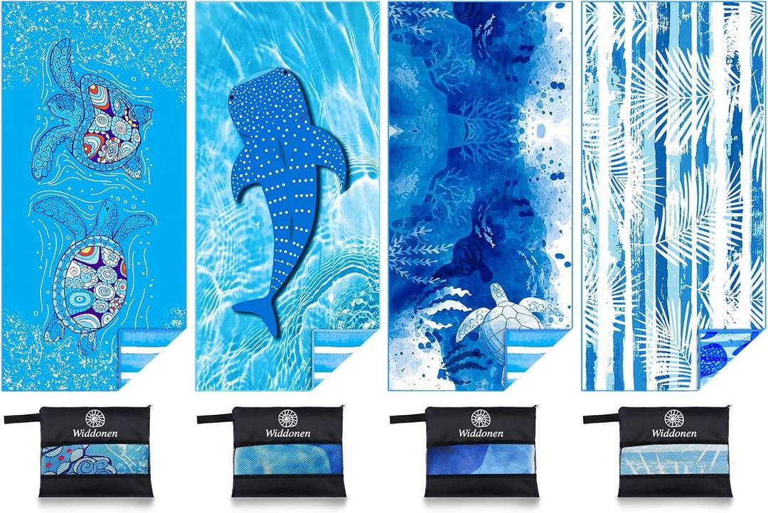 Widdonen Lightweight Thin Microfiber Beach Towel Sand Free Quick Dry Absorbent Compact Soft Pool Swim Travel Towels Extra Large Oversized Beach Accessories Packable Essentials Stuff Gifts for Adult