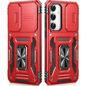 Case for Galaxy S24 Plus/S25 Plus with 360 Spin Stand [Magnetic Ring Stand] [Sliding Camera Cover] Military Grade Lens Protection Case for Samsung S24 Plus/S25 Plus 6.7", Red