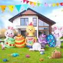 Shappy 7.2 ft Long Easter Inflatable Bunny Outdoor Decorations with Egg Chick Lighted Easter Bunny Blow up Yard Decorations, Built-in LED Lights for Outdoor Holiday Yard Garden Lawn Party