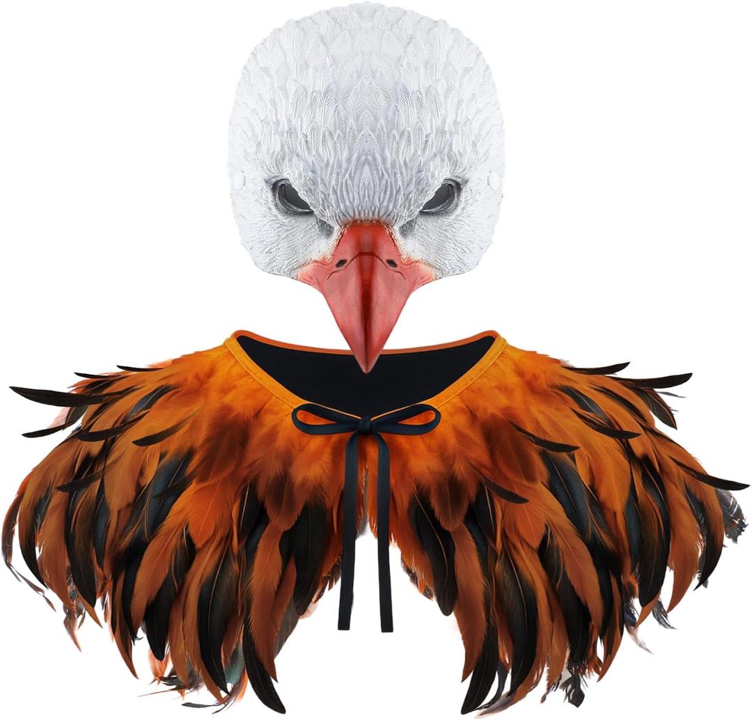 Newcotte 2 Pcs Eagle Costume Halloween Eagle Mask Wings Set Birds Animal Mask Feather Cape Wings Shawl Birds Cosplay Outfits for Men Women Teen Halloween Masquerade Carnival Fun Cosplay Party Props