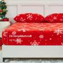 YIYEA Christmas Fleece Fitted Sheet Only, Ultra Soft Fluffy Plush Velvet Deep Pocket Fitted Bottom Sheet for Fall Winter, Cozy Warmth and No Shedding, Queen