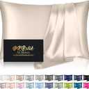 Silk Pillowcase for Hair and Skin, Mulberry Silk Pillow Cases Standard Size Anti Acne Cooling Beauty Sleep Both Sides Natural Silk Satin Pillow Covers with Hidden Zipper, Gifts for Women Men, Beige