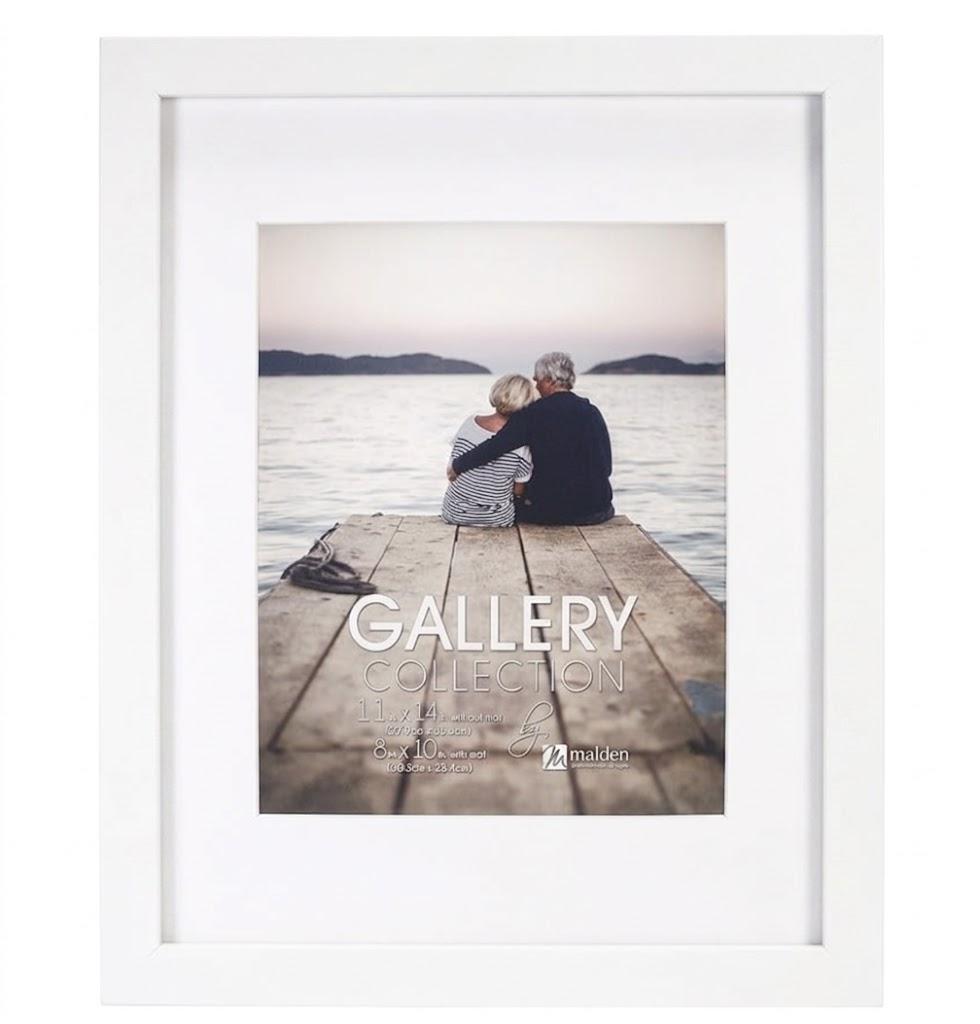 Malden International Designs 8x10 11x14 Black Wedge Matted Picture Frame, White