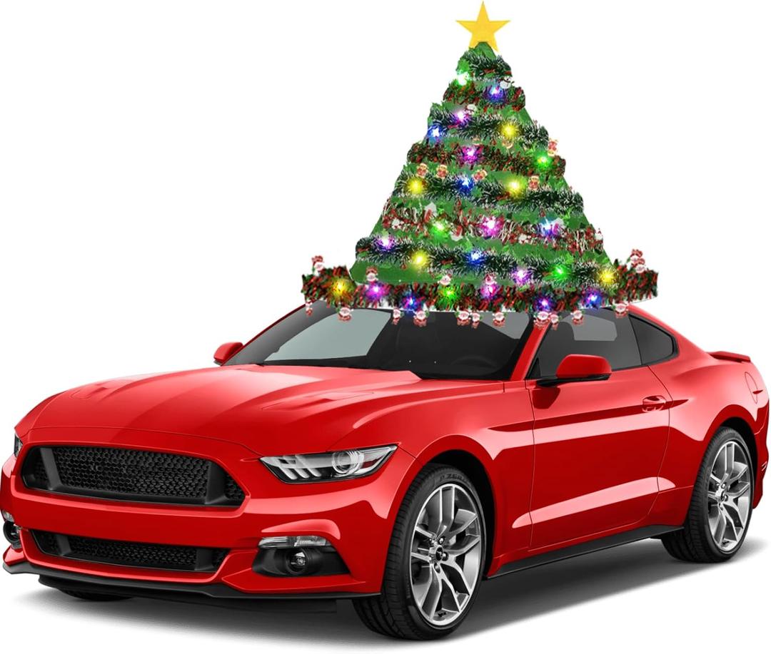 Christmas Car Decoration,37 Inch 2025 Giant Oversized Santa Tree hat Green Felt for Car,with LED and Christmas Strip Decoration for Party Decor (Green-37inch)