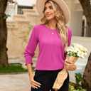 Long Sleeve Shirts for Women 2026 Spring Dressy Casual Blouses Pleated Crewneck Tunic Tops for Leggings Cute Tee (XX-Large, Hot Pink)