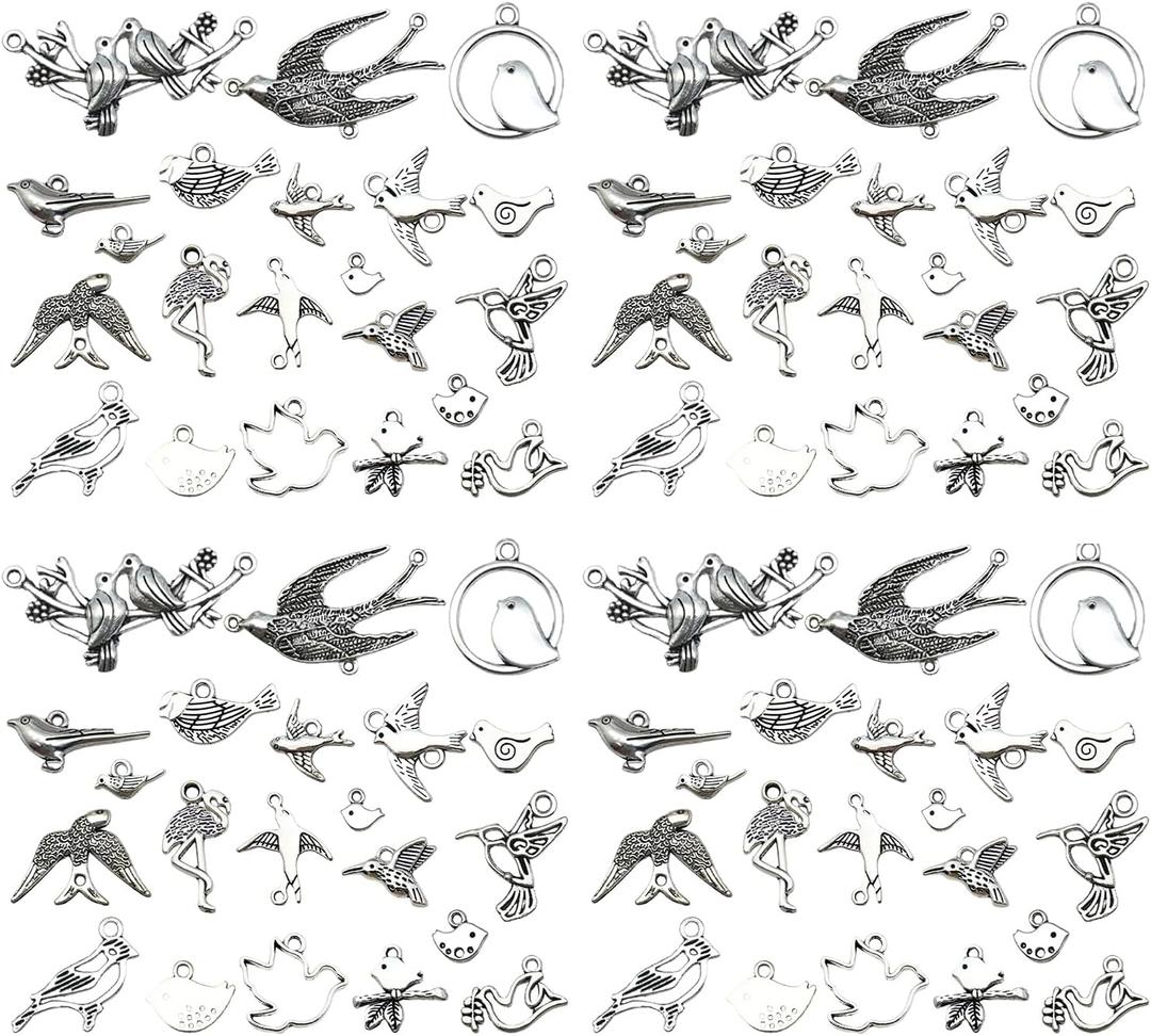 Youdiyla 110pcs Mixed Styles Bird Charms Tibetan Alloy Hummingbird Pigeon Swallow Pendants Vintage Animal Charms for DIY Necklace Bracelet Jewelry Making(SN34)