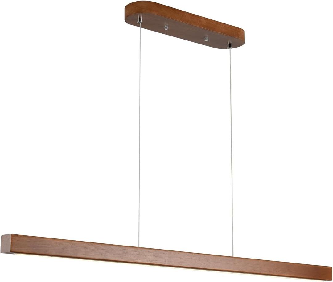 31.5" Wood Linear Pendant Light Modern LED Dimmable Ceiling Hanging Light Fixture Wood Linear Chandeliers Modern Island Lights 19w for Dining Room Kitchen Island Bar Walnut Color (with Remote Control) (32in, Walnut)