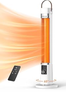 Aerozy Patio Heater for Outdoor Use, 32" Electric Space Heater Indoor, Portable Infrared Heater with 60-Degree Oscillation, Timer, Remote, for Patio, Gazebo, White