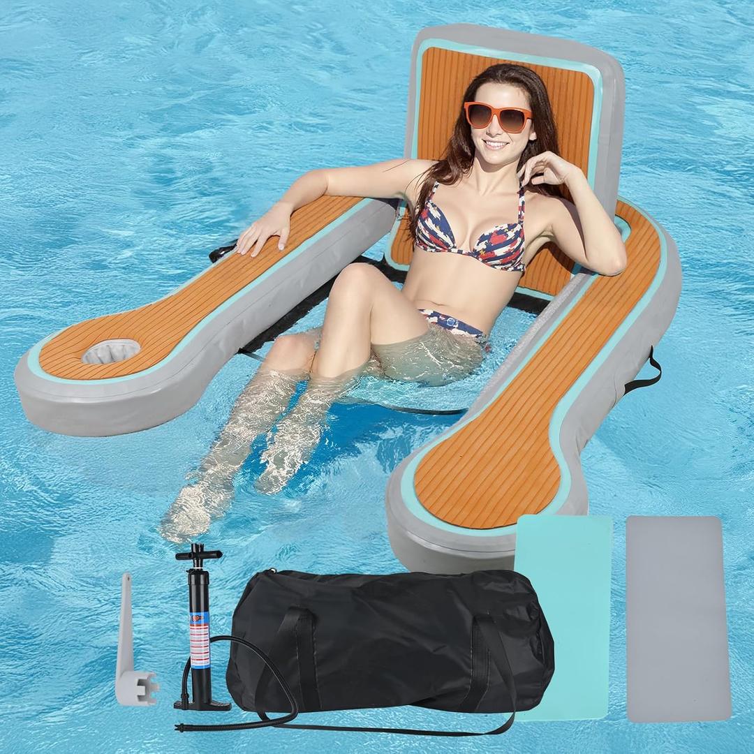 50x44inch Inflatable Pool Float Lounger for Adults with Cup Holder, 4.17FT Floating Chair, Lake Floats for Adults with Armrest Backrest for Swimming Pool, Party, Beach, Lake, River
