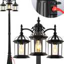 VIANIS 82.9" H Dusk to Dawn Lamp Posts Outdoor Lighting with Outlet, Black 3-Head Outside Post Lights, Waterproof Anti-Rust Street Light Fixtures for Garden Yard Porch(Hardwired 120VAC)