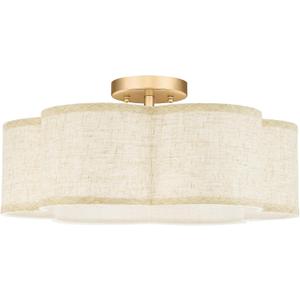 Semi Flush Mount Ceiling Lights, 6-Light 18" Gold Light Fixtures Ceiling Mount with Fabric Shade in Flower Shape, Drum Lighting Fixture for Nursery Bedroom Kitchen, AD-22007-6SF-GD-B, 18", Single Shade