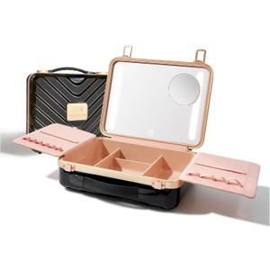 ROWNYEON Travel Makeup Case With Light Up Mirror Portable Train Case Organizer Make up Box for Girls Makeup Artist Hairstylist Case with 5x Mirror Black
