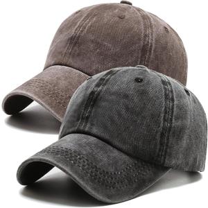 2 Pack Baseball Cap for Men Women, Washed Vintage Golf Dad Hat Adjustable Cotton Low Profile Caps (Black+brown)